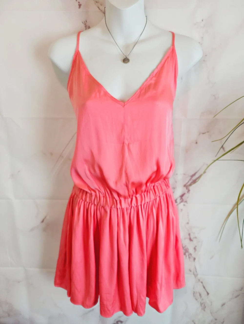 Milly of New York Silk Romper Coral Elastic Waist Shorts Small - Picture 4 of 7